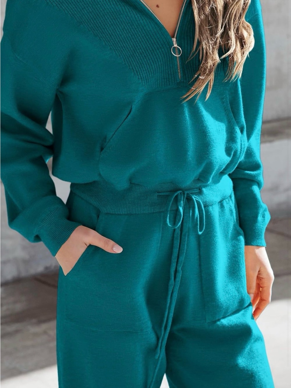 pretty Garden Teal Knit Drawstring 2 Piece Set- Medium NWT-